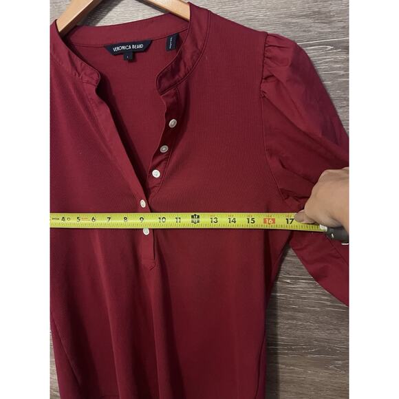 VERONICA BEARD Coralee Button-Front Puffed Sleeve Top Sz L Red - Picture 7 of 10